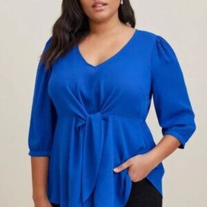 Torrid Womens Blue V-Neck Top W/ Tie Front Size 5 Office Career Executive Formal